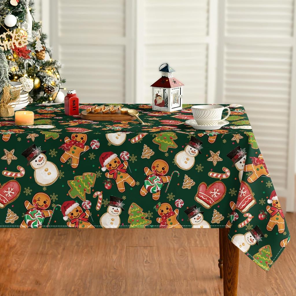 Merry Christmas Gingerbread Man Polyester Tablecloth For Table Decor Winter Xmas Kitchen Dining Table Cloth Christmas Decoration