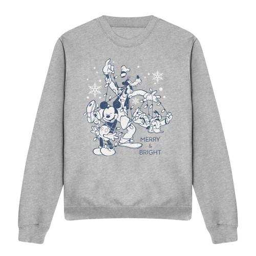 Disney Unisex Adult Merry, Bright And Tied Up In Lights Mickey Mouse Heather Sweatshirt