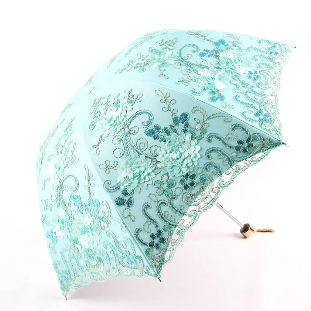 Folded Retro Embroidered Lace Double Layer Vinyl Three-fold Umbrella Wedding Umbrella