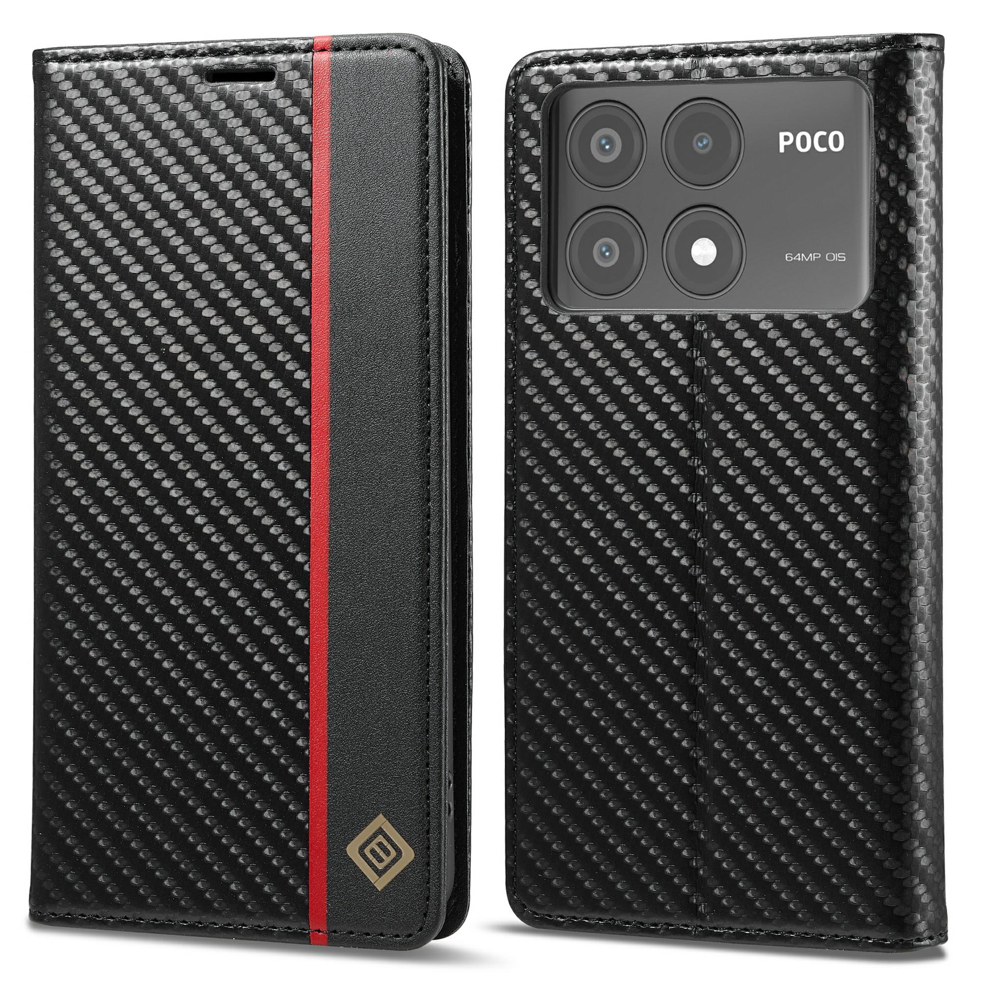 

LC.IMEEKE Для Xiaomi Poco X6 Pro 5G/Redmi K70E 5G Чохол зі штучної шкіри з текстурою вуглецевого волокна, чохол-книжка з підставкою Vertical Stripe