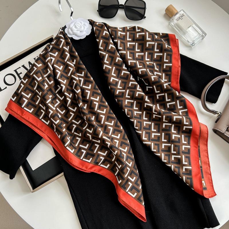 Letra Estampada Seda Imitada de Alta Qualidade Lenço de Seda Twill Decorativo Feminino