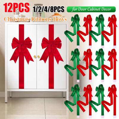 Large Christmas Cabinet Ribbon Bows for Home DIY Craft Cabinet Door Wrapping Gift Christmas Holiday Party Decorations Supplies