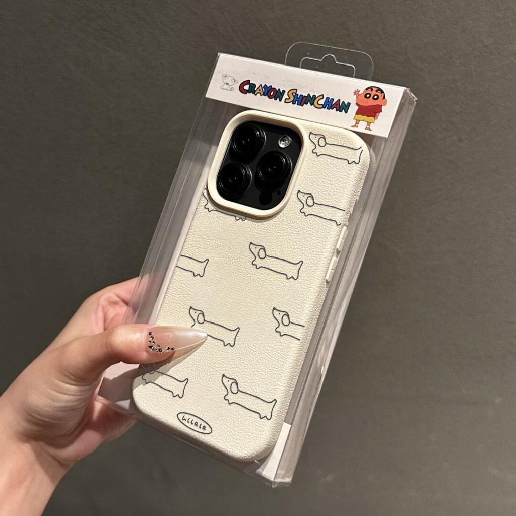 Simple Lines Full Screen Dachshund Dog Suitable for Apple 16  Promax Mobile Phone Case 14 Leather Pattern Protective Case