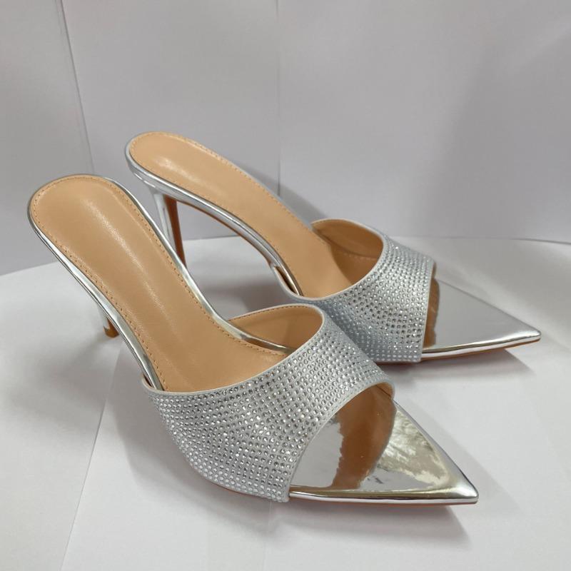 Summer Women's Beautiful Stiletto Rhinestone High-heeled Sandals Slippers With Skirts Pointed High-heeled Shoes