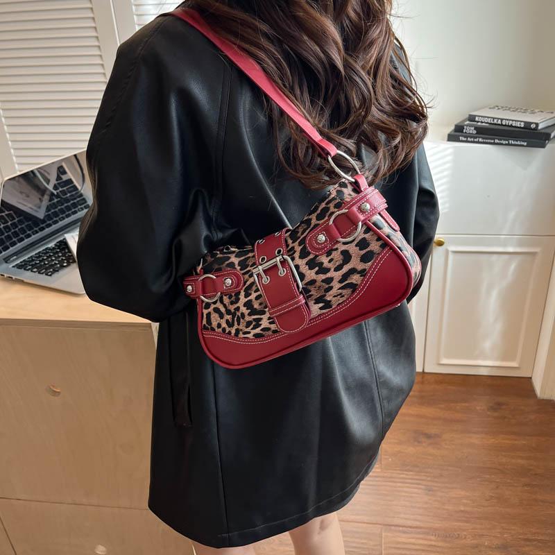 Vintage Ladies Underarm Single Shoulder Bag Retro Leopard PU Leather Handbag Women Fashion Brand Simple Female Armpit Purse