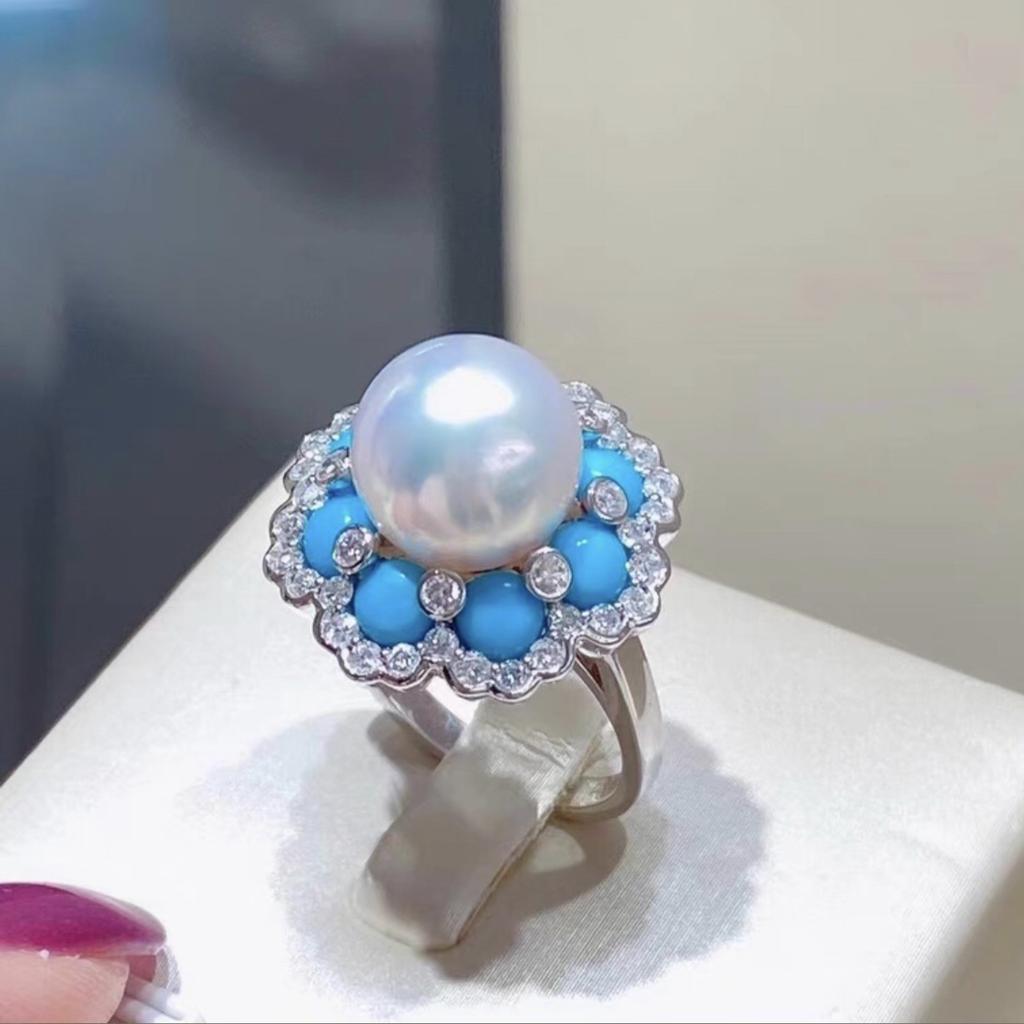 10mm Big Natural Round Pearl Fashion Ring DIY 925 Silver Holder Setting Fine Wedding Jewelry for Women