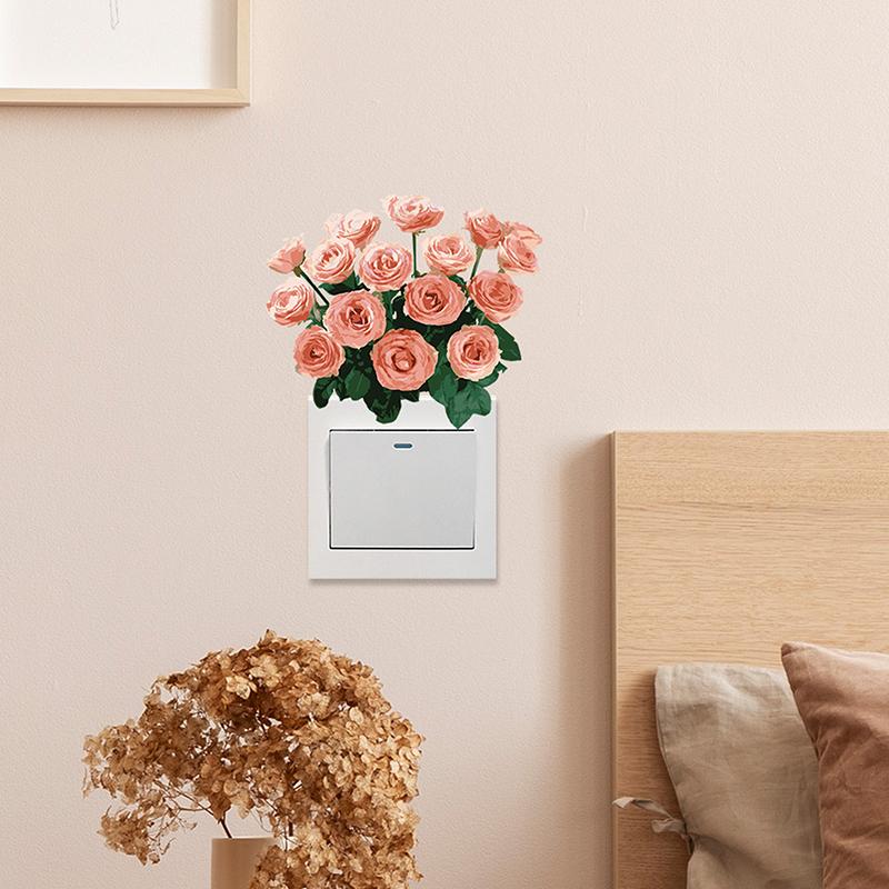 Decor Wall Paper Long Lasting Wall Mural Colorfast Plant Flower Switch Wall Decorative Sticker Self-Adhesive Decal