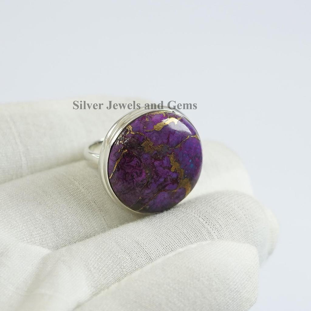 Purple Copper Turquoise Ring, Handmade 925 Sterling Silver Round Turquoise Ring, December Birthstone, Anniversary Ring