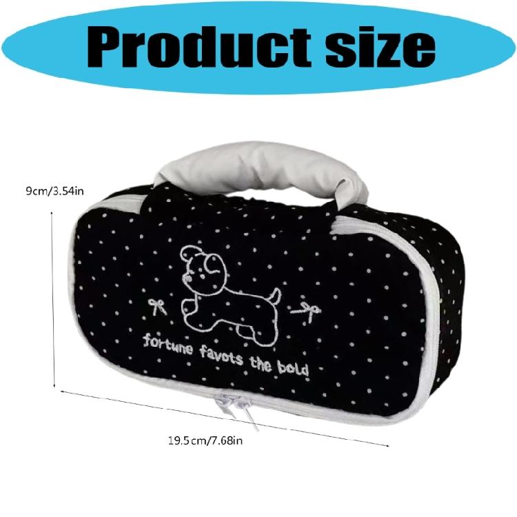 Dotted Print Pencil Case Light Weight Polyester Pen Pouches with Handle Large Capacity Pen Organiser Travel Makeup Bag