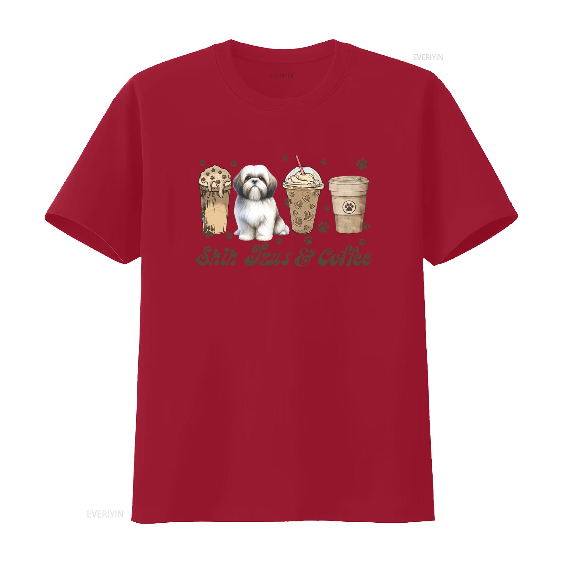 Funny Shih Tzu Dog Mom T Shirt Cute Dogs Coffee Pet Lover Perfect for Hers Shihtzu Enthusiasts vintage Washed Breathable S