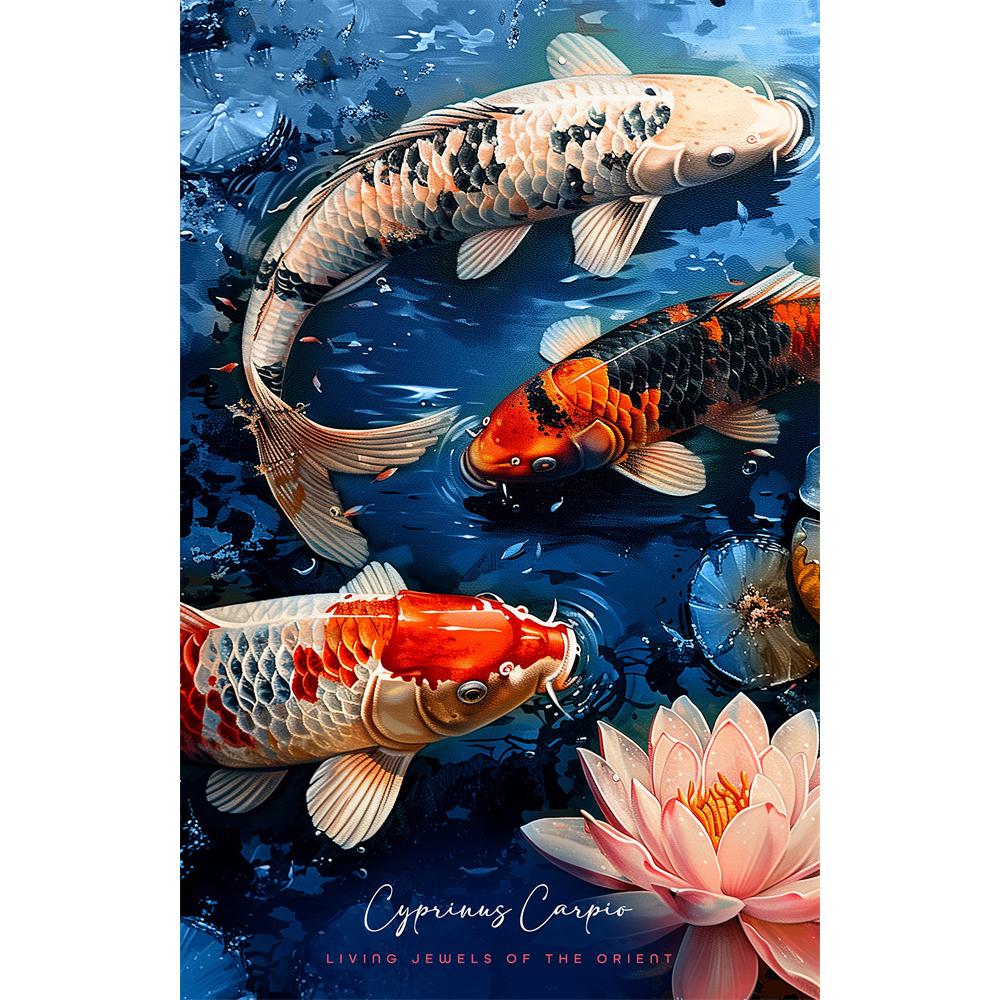 DIY Diamond Painting Retro Chinese Style Red Koi Lucky Carp Luxury Fish Calligraphy Embroidery Cross Stitch Kit Living Room Home Art Wall Decor