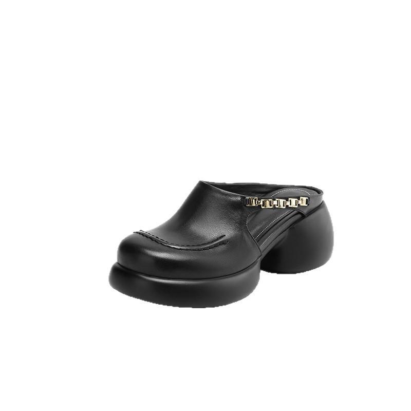 Baotou slippers women wear thick-soled half-mop 2025 summer new fashion lazy high-heeled skirt sandals thick-heeled