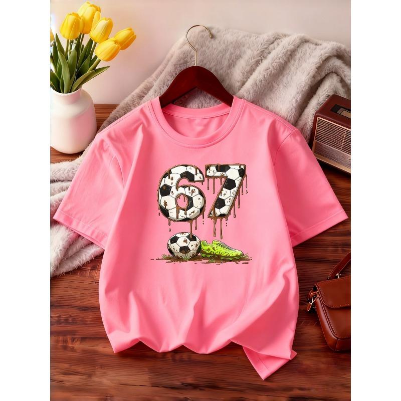 European sizes Children's Fashion Short-Sleeve T-Shirt, "Hot-Blooded Soccer Mud 67" Sporty Cute Style Printed Top