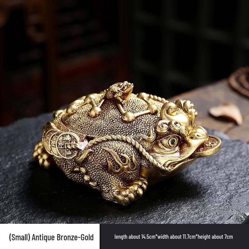 Golden Toad Resin Ashtray with Lid - Chinese Style Ornament for Home, Office, or Tea Table