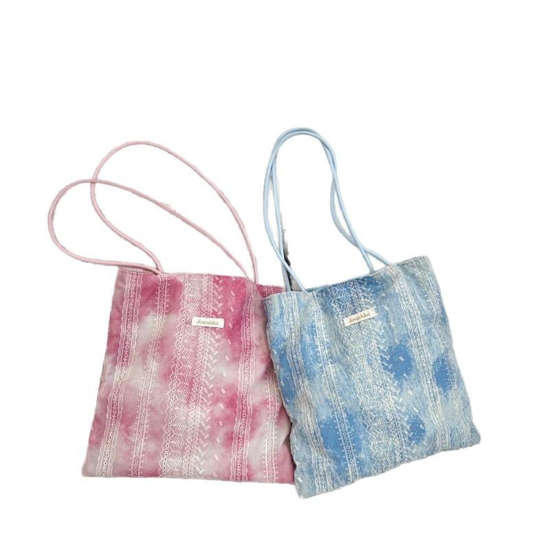 1 Tie-dye Lace Cloth Bag Design Vacation Style Shoulder Bag Student Girl Shopping Cloth Bag Large Capacity Tide