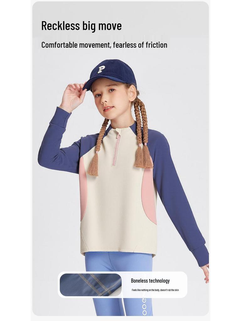 25 New Girls' Long-Sleeve Color-Block Sport T-Shirts - Fashionable Spring/Autumn Casual Basics