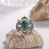 S925 Retro Thai Silver Natural Colored Treasure Ring, Personalized Hollow Lace Pattern Adjustable Open Index Finger Couple Ring