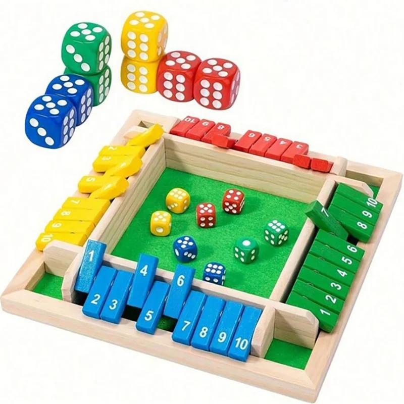Classic 4 Sided Wooden Board Game With 2 Dice And Shut-The-Box Instructions, Classics Tabletop Version And Pub Board Game