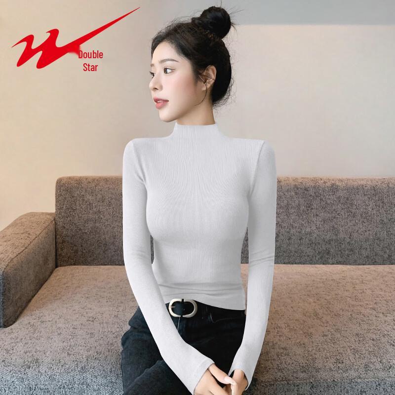 Women s Semi-High Collar Slim Knit Base Layer Top S