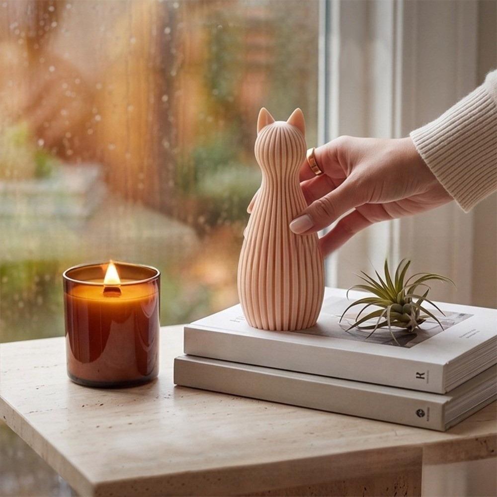 3D Printed Cat Statue Nordic Style Pray Girl Sculpture Christmas Reindeer Figurine Office