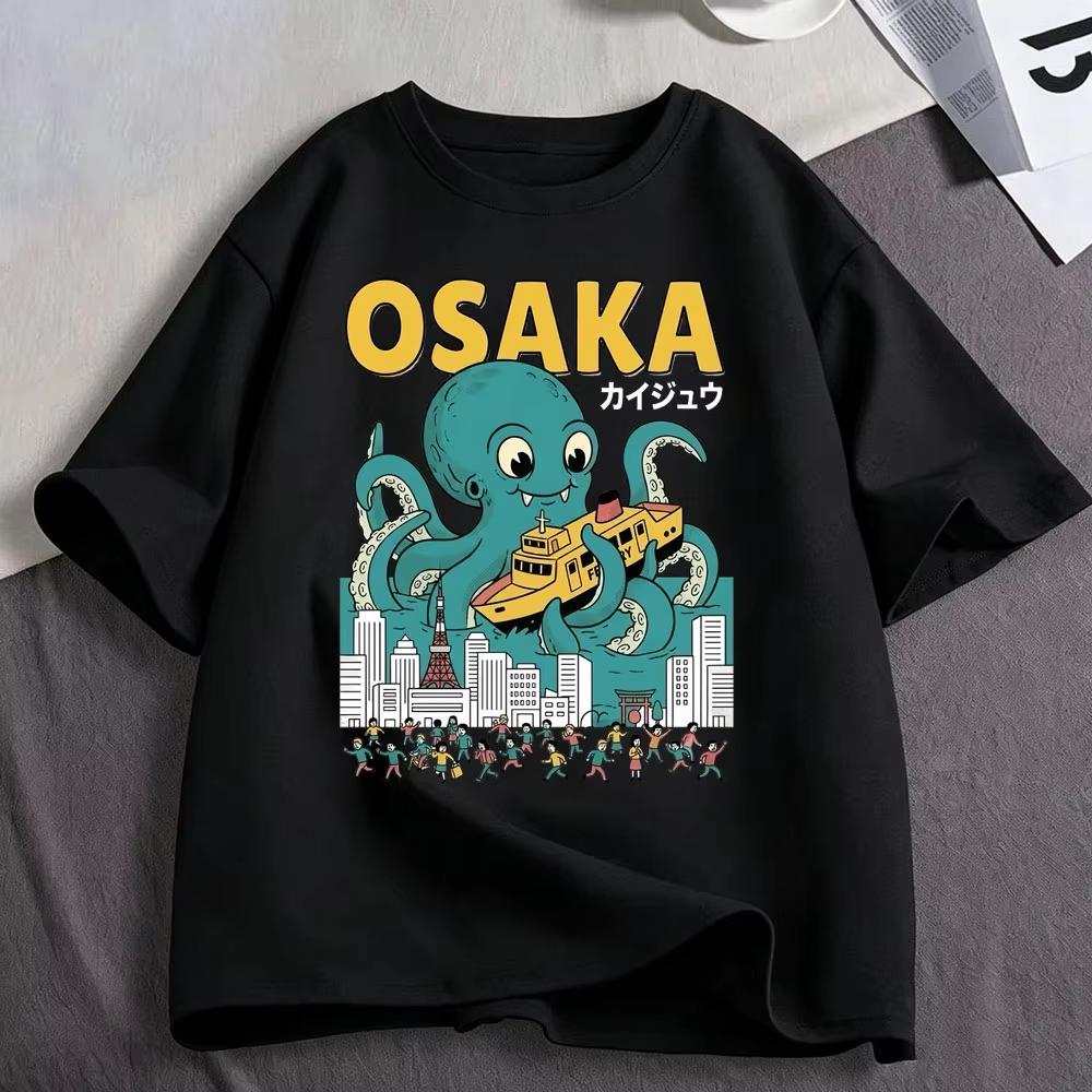 Osaka Dotonbori Drunken Octopus Funny Meme T Shirts Japanese Style Food Lover Tshirt Cotton Vintage Loose Short Sleeve Tshirts