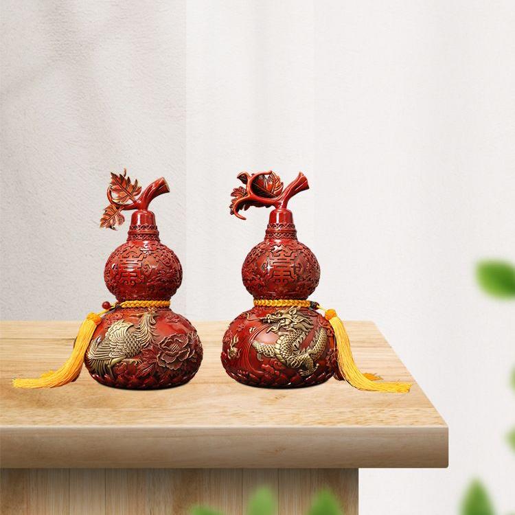 Lucky Pure Copper Dragon and Phoenix Gourd Painted Copper Gourd Home Decorations Handicrafts Gift