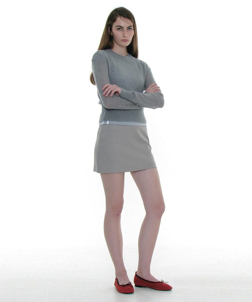 PARTIMENTO WOMEN Sheer Wide Rib Knit Crew Neck_Gray