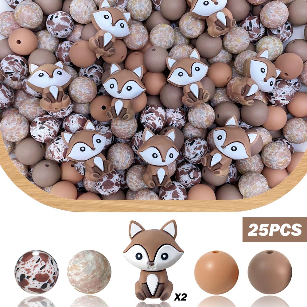 

25/64PCS 3D Cute Fox Silicone Bead Set, perfect for DIY handmade crafts such as keychains, necklaces, bracelets, etc