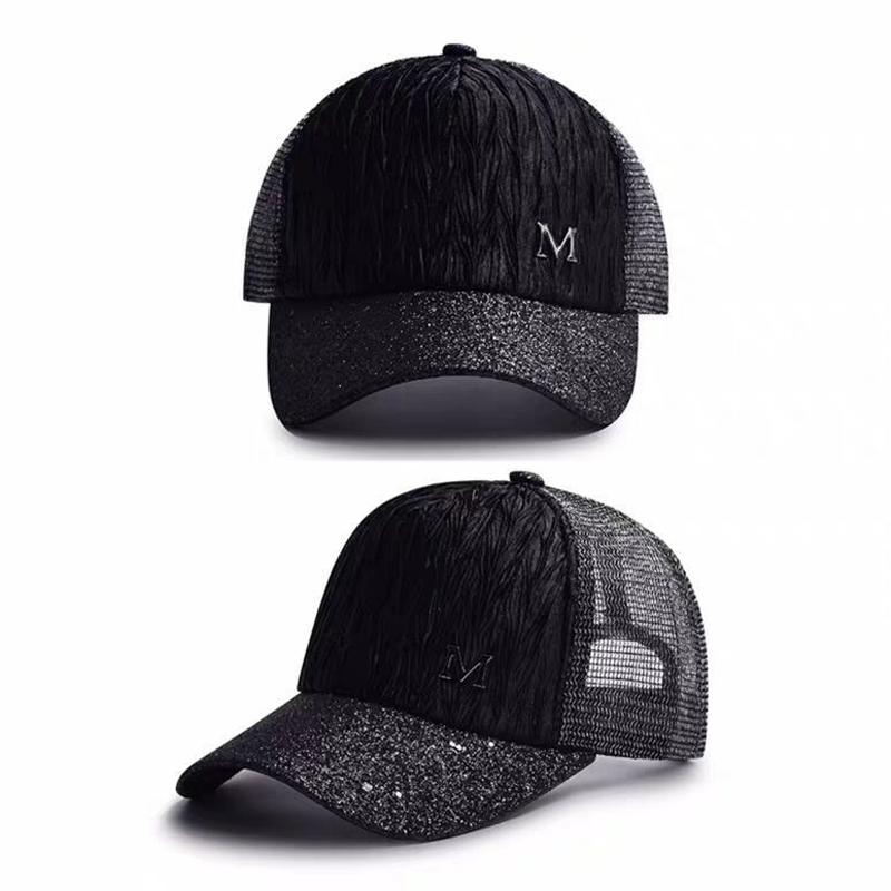 Șapcă de baseball de vară pentru femei, plasă, respirabilă, la modă, cu paiete, șapcă de baseball reglabilă în aer liber.