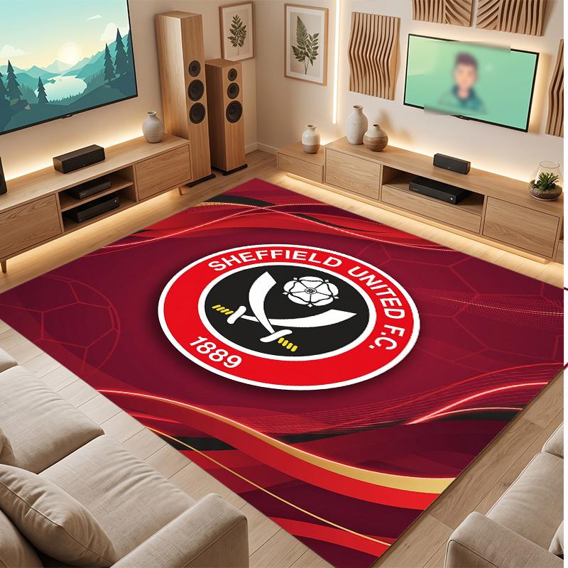 Sheffield United Football Print Crystal Velvet Rug, Comfortable Water Absorbent Non Slip Indoor Floor Carpet