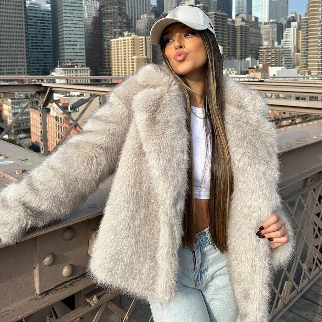 Autumn and Winter Women's Fur Loose Lapel Long-sleeved Jacket Women's Coat