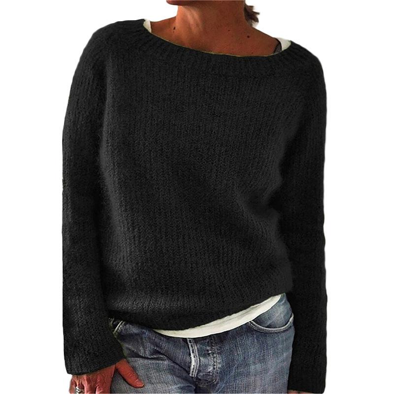 Solid Colour Basic Knit Sweater with Round Neck Stylish and Versatile Luxurious Relaxed-fit Slimming and Versatile Top