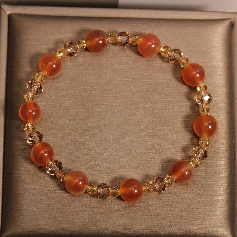 Luxury Orange Red Agate & Yellow Crystal Heart Bracelet for Women, Exquisite Gift for Best Friend