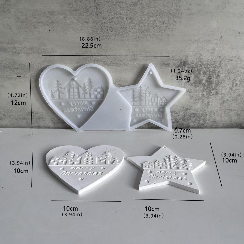 Christmas Silicone Mold Set Heart, Pentagram, House & Tree Designs for Festive Pendants and Decorative Plaster Crafts