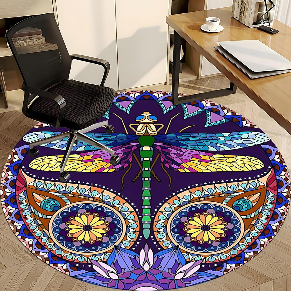 1pc Mandala Dragonfly Office Round Rug, Non-slip, Soft and Durable Office Rug for Interior Decoration, Perfect for Office, Beautiful Decoration yy2603