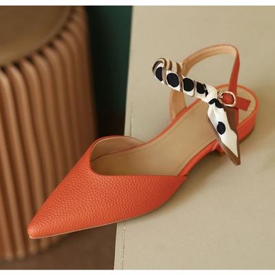 Fashion New Pointed Toe Low Heel Sandals 2025 Summer Women's Shoes Luxury Woman Clothes Elegant Party Orange Shoes with Ties Designer