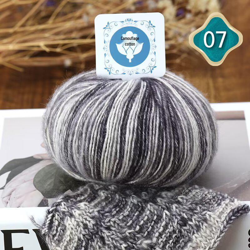 Fil de laine de coton mohair camouflage dégradé pour tricot à la main d'écharpes et de bonnets