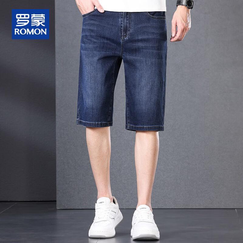 ROMON Men s Loose Fit Straight Denim Shorts 35