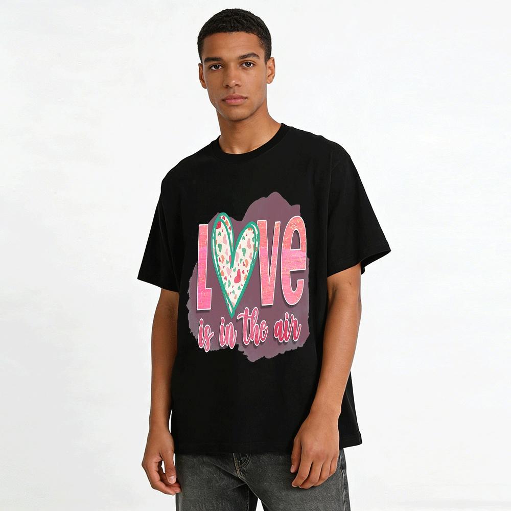Love Is In The Air Heart Print Casual Crewneck Top Pure cotton T-shirt