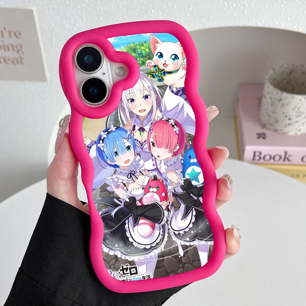

Чехол для мобильного телефона ReZero Rem Ram с волнистым краем из ТПУ для iPhone 17 16 15 14 13 12 11 Air Pro Max Plus Цветная крышка iPhone 14 Pro