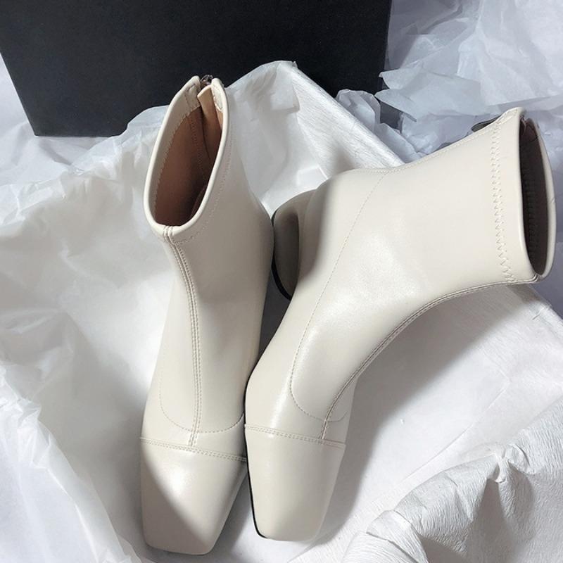 Fashion 2025 New Women's Hollow Heel Square Head Metal Modern Short Boot for Women Winter Street Style Mid Heel Boots Female