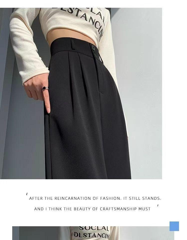 Summer High-Waisted Pleated Ice Silk Straight-Leg Tummy Control Pants - Women's Quick-Drying Fashion Suit Pants