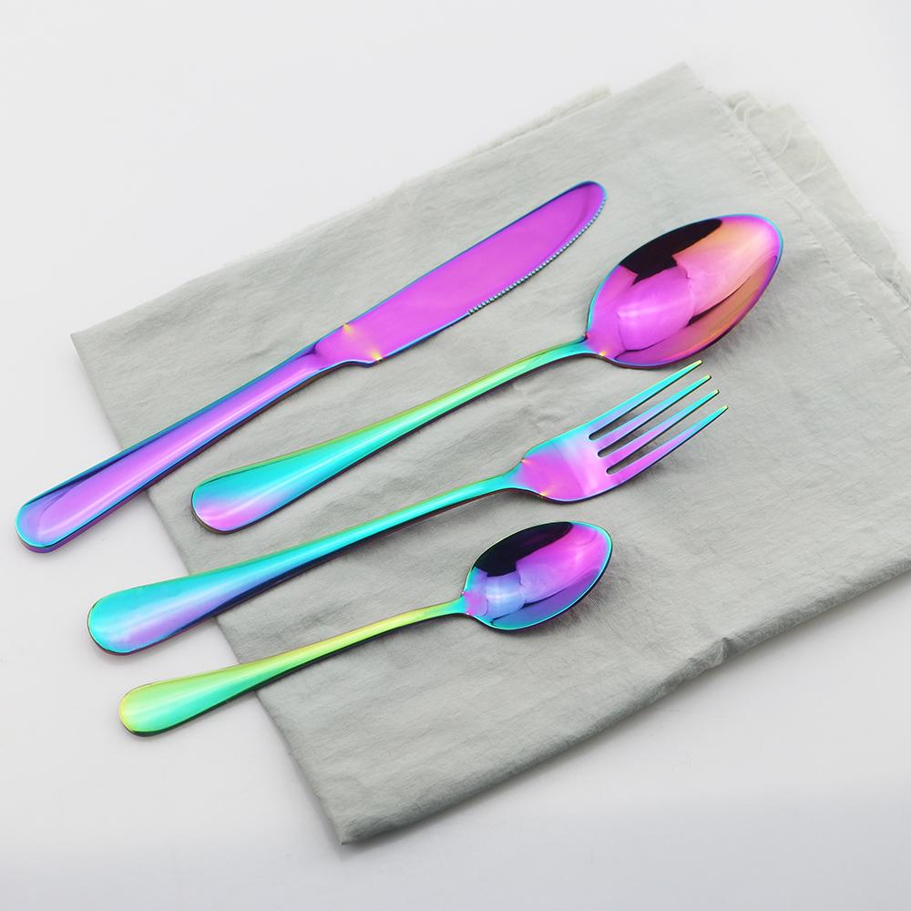 Vícebarevná 24dílná sada jídelního nádobí Nůž Vidlička Kávová lžička Sada příborů Západní nerezové nádobí Kuchyňské příbory Stříbrné příbory