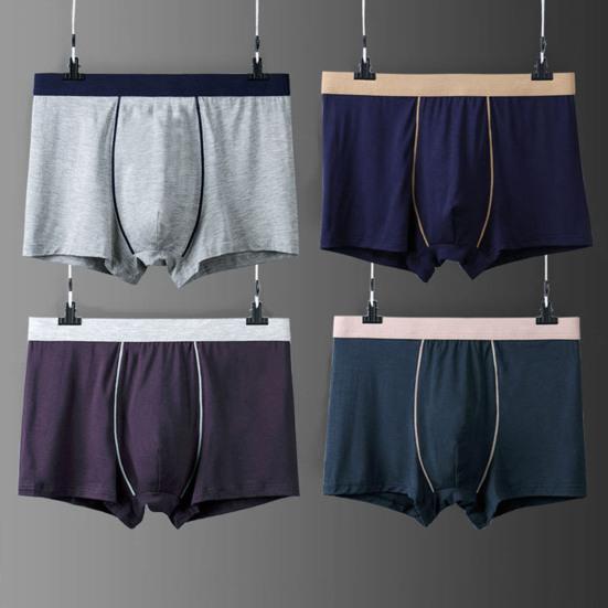 Men Boxer Underwear Mid-rise Breathable Smooth Wiring Perfect Fit Shorts Panties Patchwork Color Tight Cut Underwear