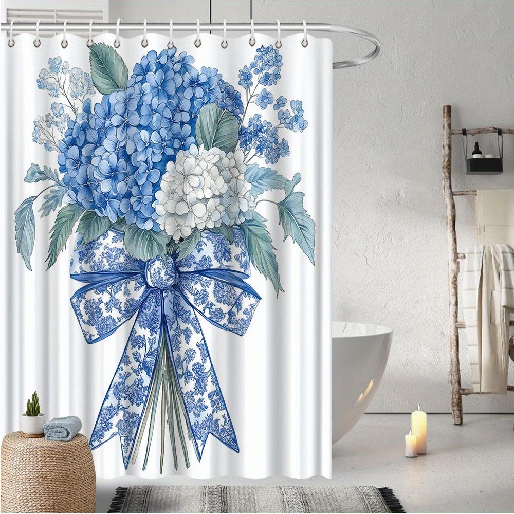 Blue Hydrangea Shower Curtain, Elegant Polyester, Fade-Resistant,  Perfect for All-Season Bathroom Decor