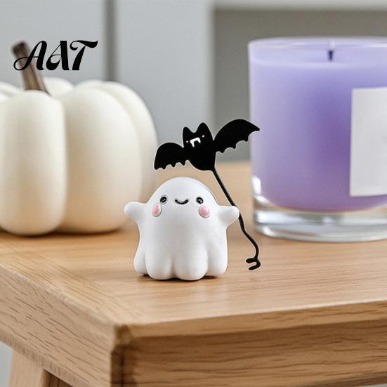Children Room Desktop Decor Ghost Walking Dog Resin Figurine, Cute Holding Bat Balloon Statue, Spooky Halloween Souvenir Gift Decor, Mini Stable Base