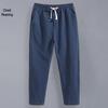 Men's Lightweight Linen Blend 9-Point Casual Trousers - Loose, Straight-Fit Summer Pants for Youth.