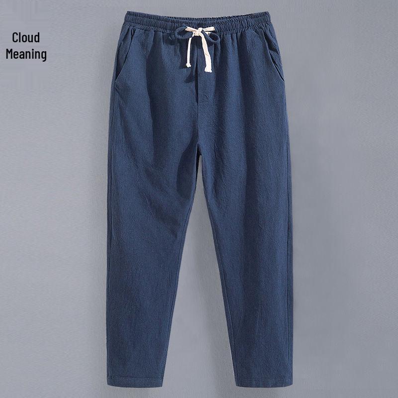Men's Lightweight Linen Blend 9-Point Casual Trousers - Loose, Straight-Fit Summer Pants for Youth.