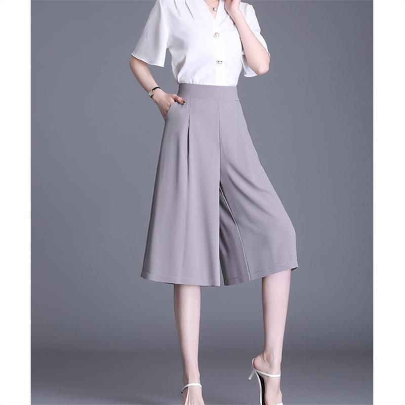 2022 Summer New Arrival Wide Leg Trouser Women Loose Chiffon Shorts Slim Lady Soft Elegant High Waist Thin Skirt Shorts Shorts