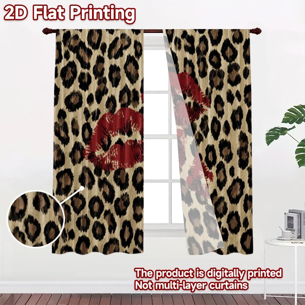 2D Flat Printing 2pcs Curtain Window Curtains Leopard Print with Lips Digital Printed Polyester Drapes All Season Party &